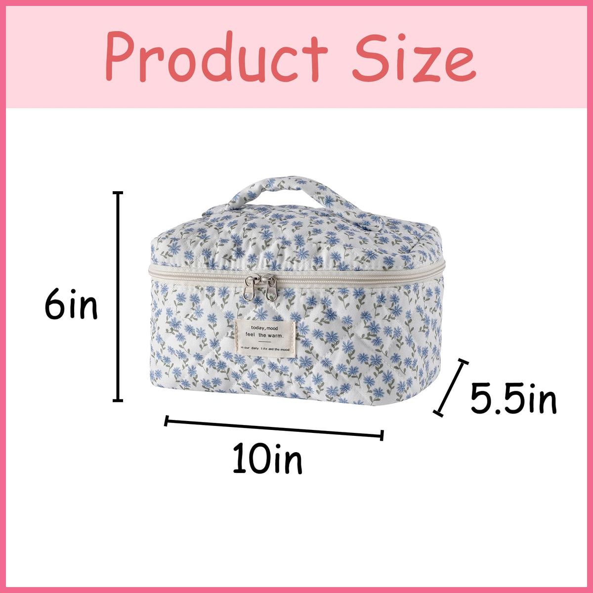 Inside view of uekeboag Large Floral Cotton Makeup Bag showing spacious compartments