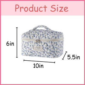 Inside view of uekeboag Large Floral Cotton Makeup Bag showing spacious compartments