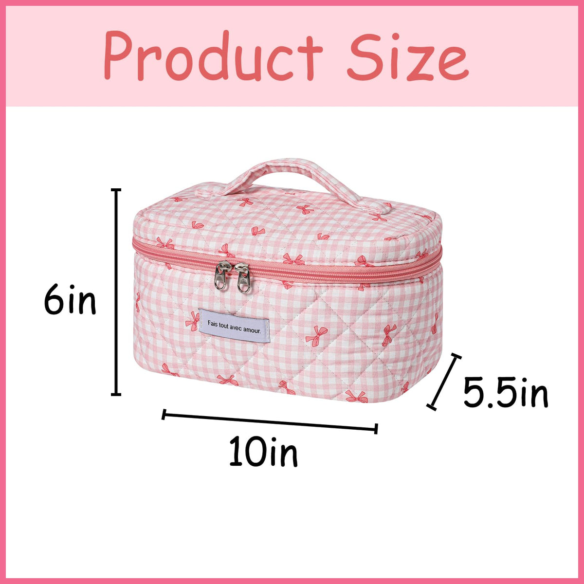Inside view of uekeboag Large Floral Cotton Makeup Bag showing storage compartments