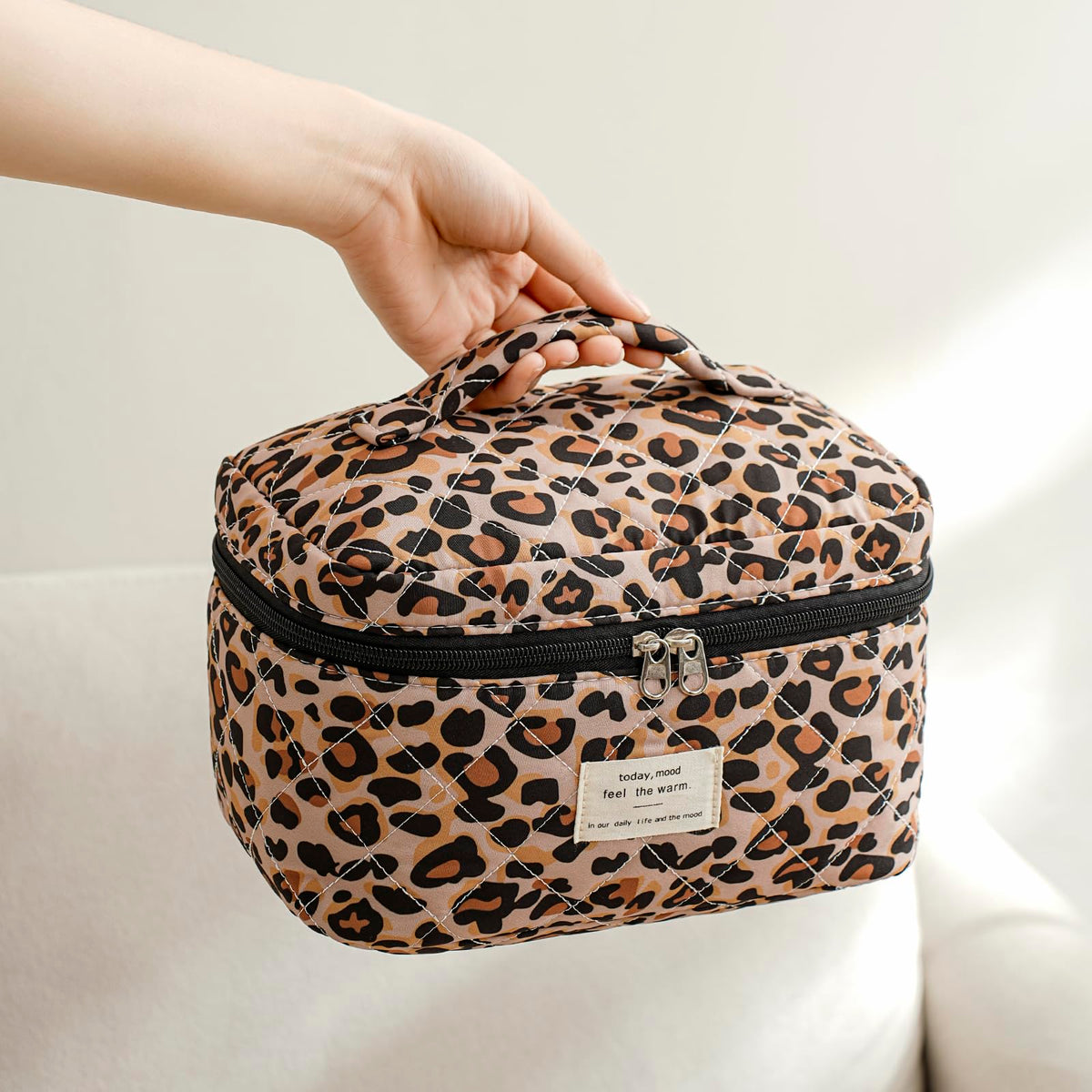 Inside view of uekeboag Large Travel Makeup Bag showing storage space