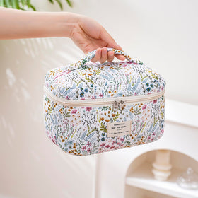 Inside view of uekeboag Large Travel Quilted Makeup Bag with cosmetics