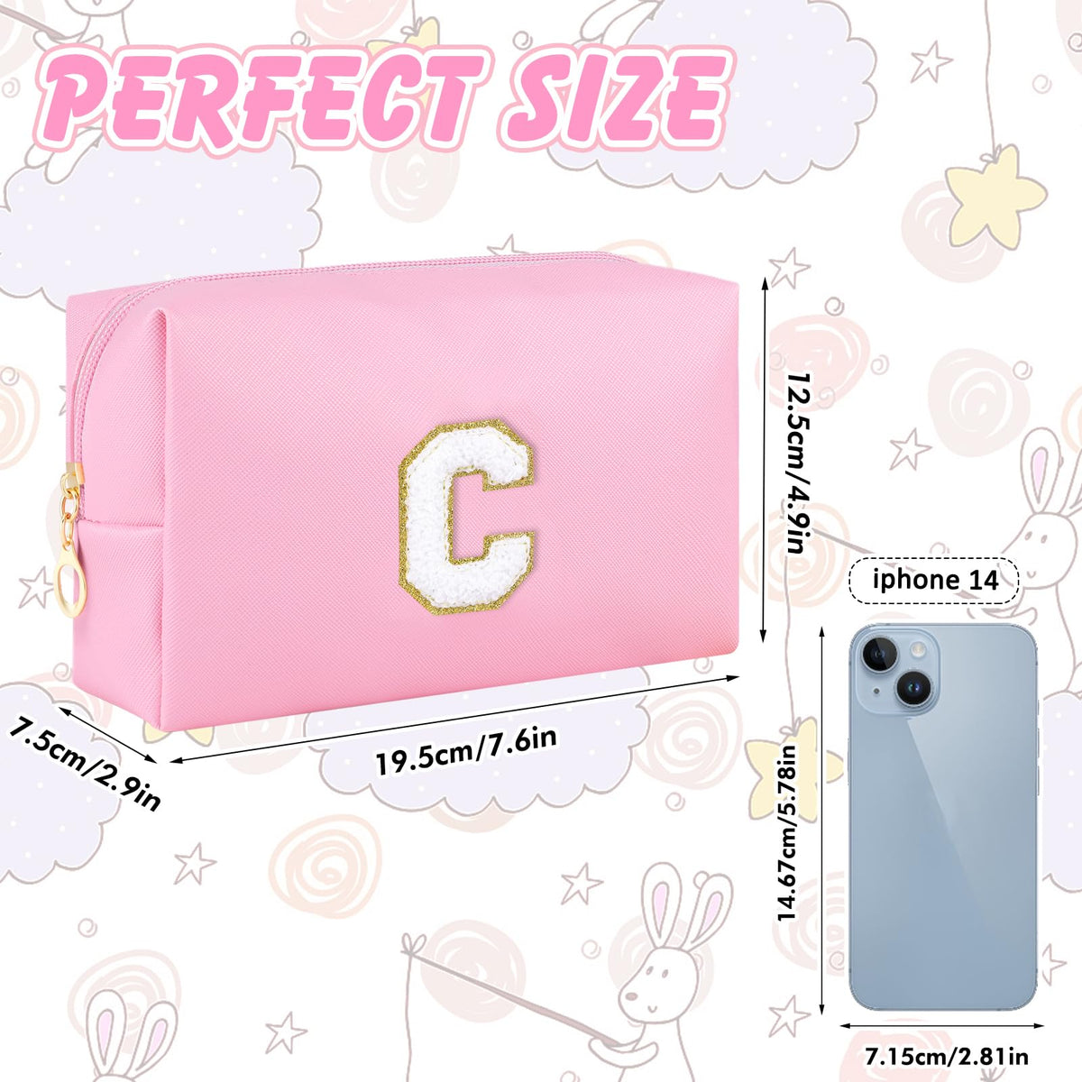 Inside view of URSKYTOUS Initial Makeup Bag with cosmetics