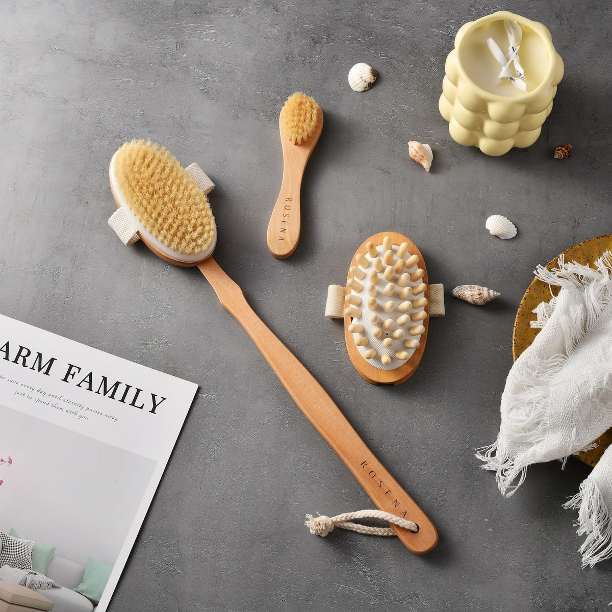 Instruction manual included with ROSENA Dry Brushing Body Brush Set