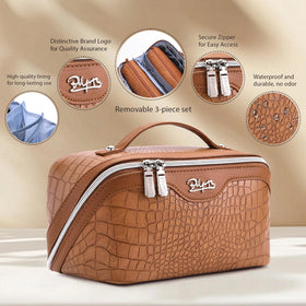 Interior compartments of BOYATU Travel Makeup Bag Set