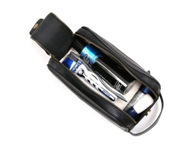 Interior of AARON LEATHER GOODS leather toiletry pouch showing spacious compartment