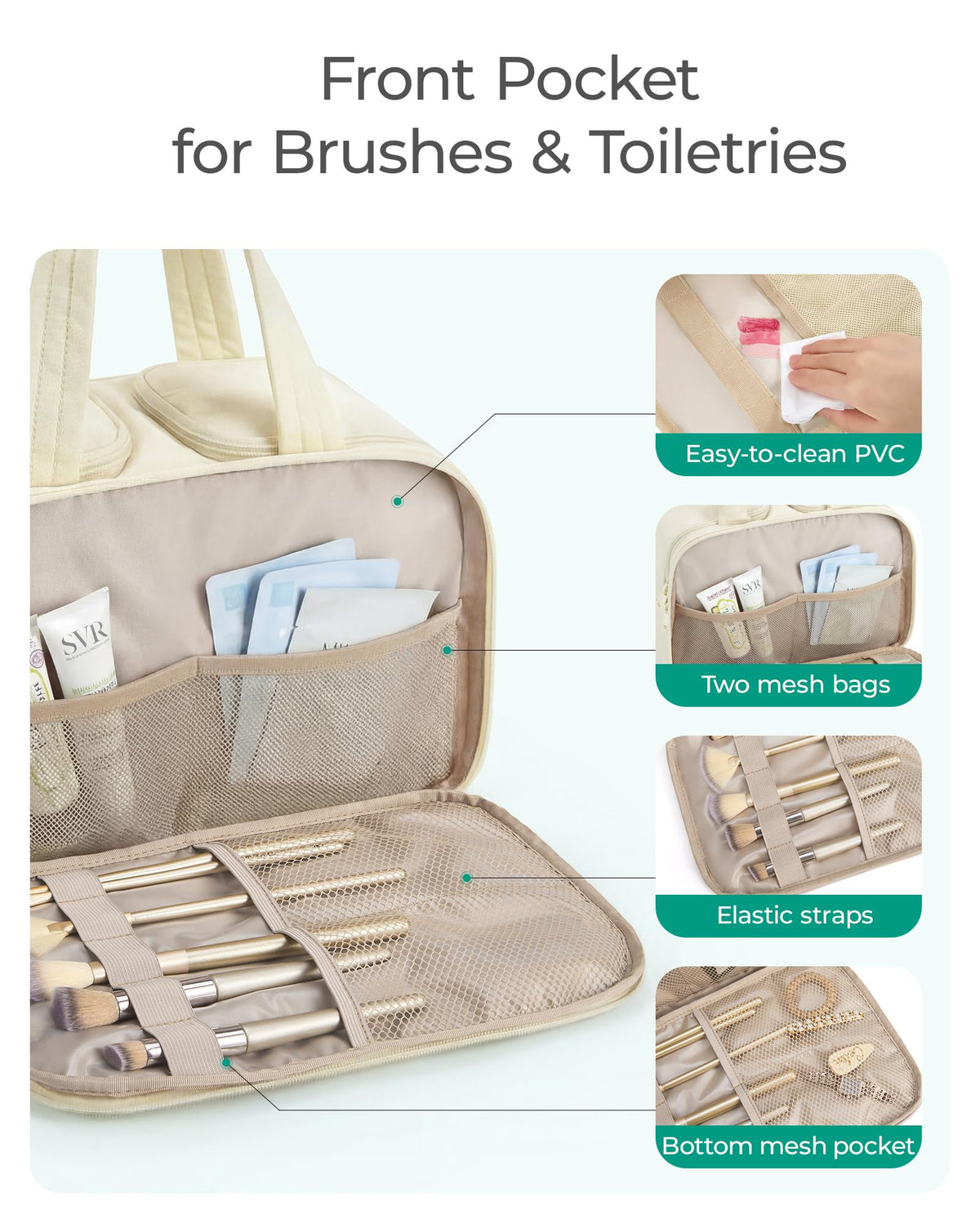 Interior of BAGSMART Toiletry Bag with mesh pockets