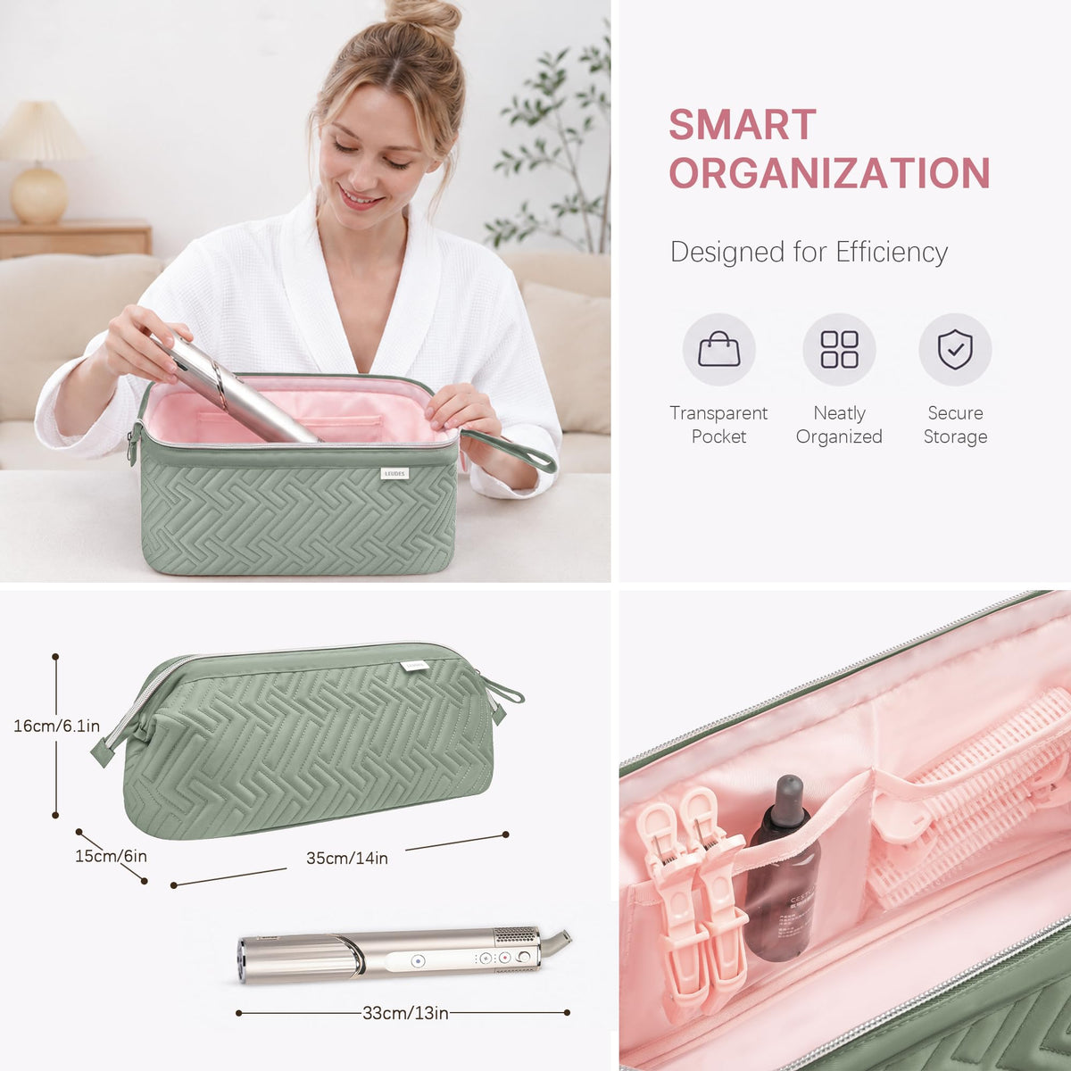 Interior of Leudes Hair Tools Travel Bag showing compartments