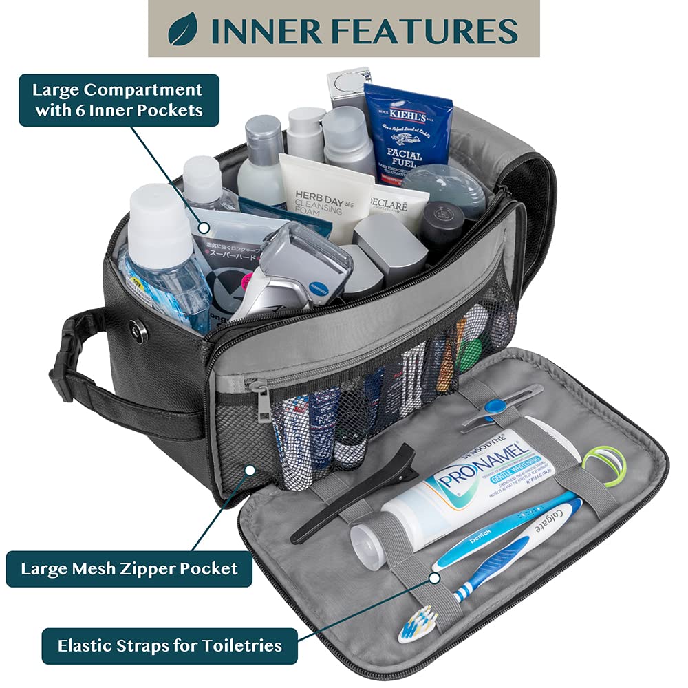 Interior of PAVILIA XL Black Toiletry Bag showing compartments