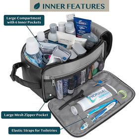 Interior of PAVILIA XL Black Toiletry Bag showing compartments