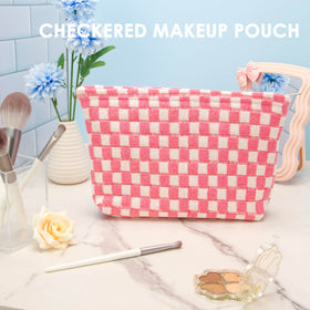 Interior of PAZIMIIK Checkered Makeup Bag showing storage space