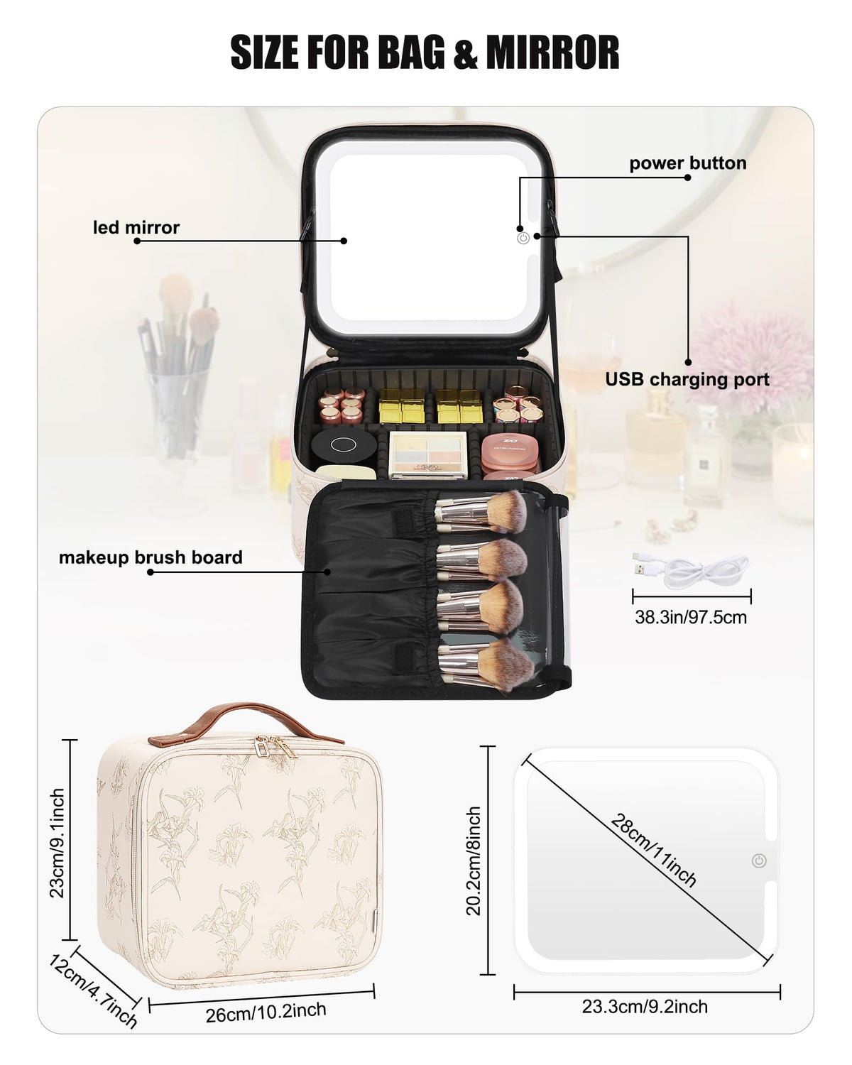 Interior of Relavel Travel Makeup Bag showing compartments and brush holders