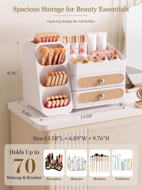 Interior view of Booklov Large Makeup Organizer showing compartments