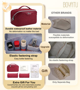 Interior view of BOYATU makeup bag showing compartments