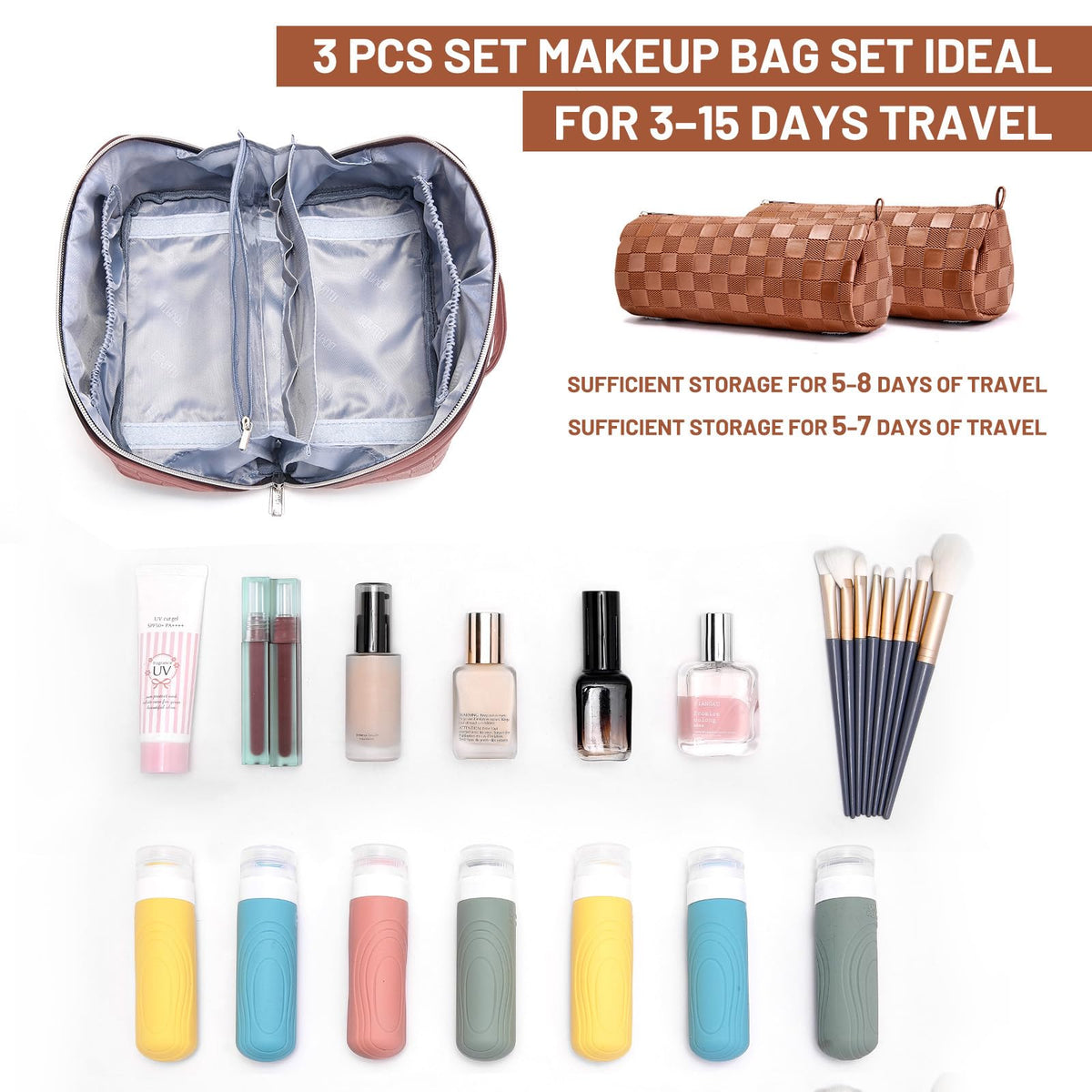 Interior view of BOYATU makeup bag with cosmetics