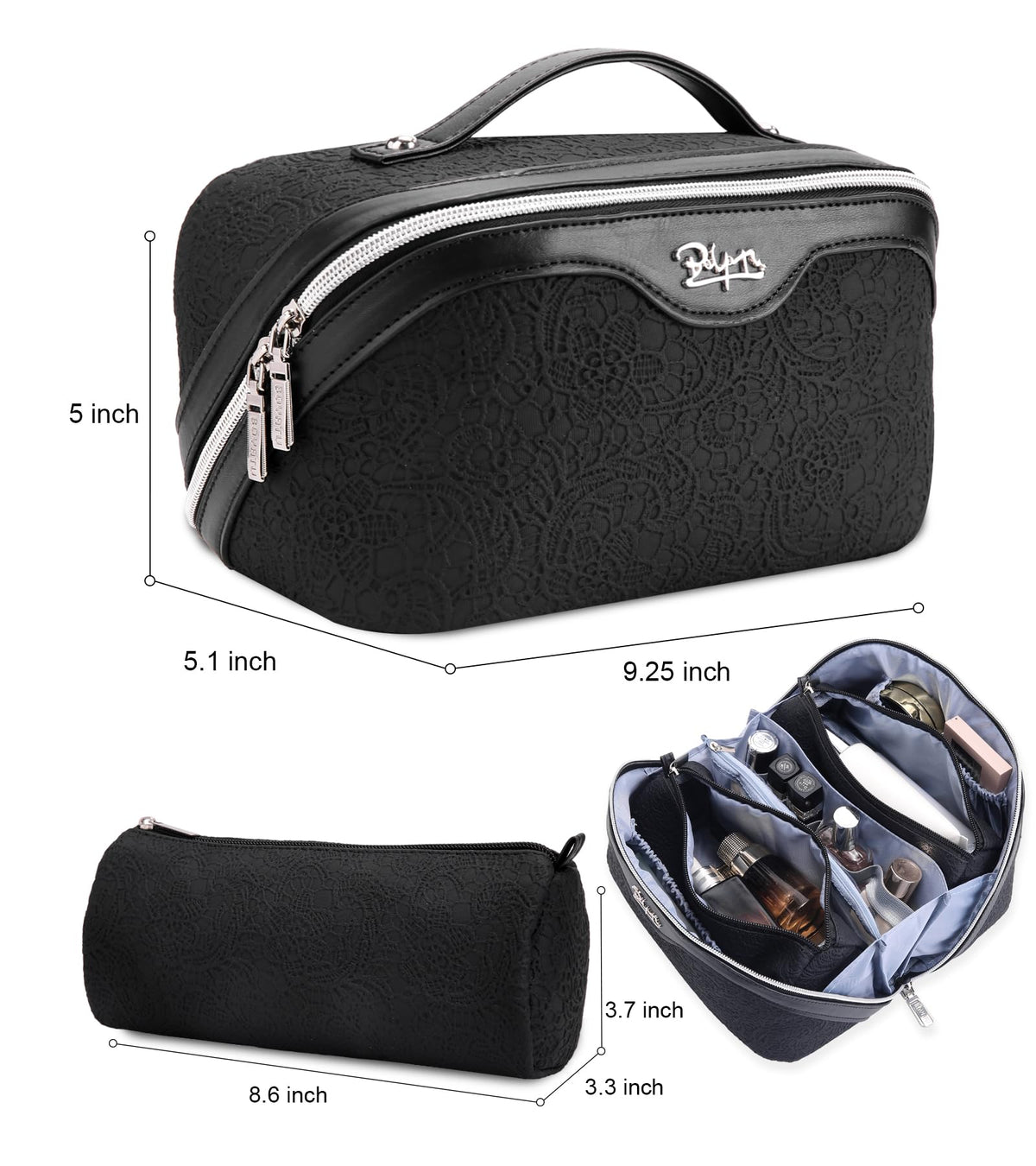 Interior view of BOYATU Travel Makeup Bag with detachable pouches