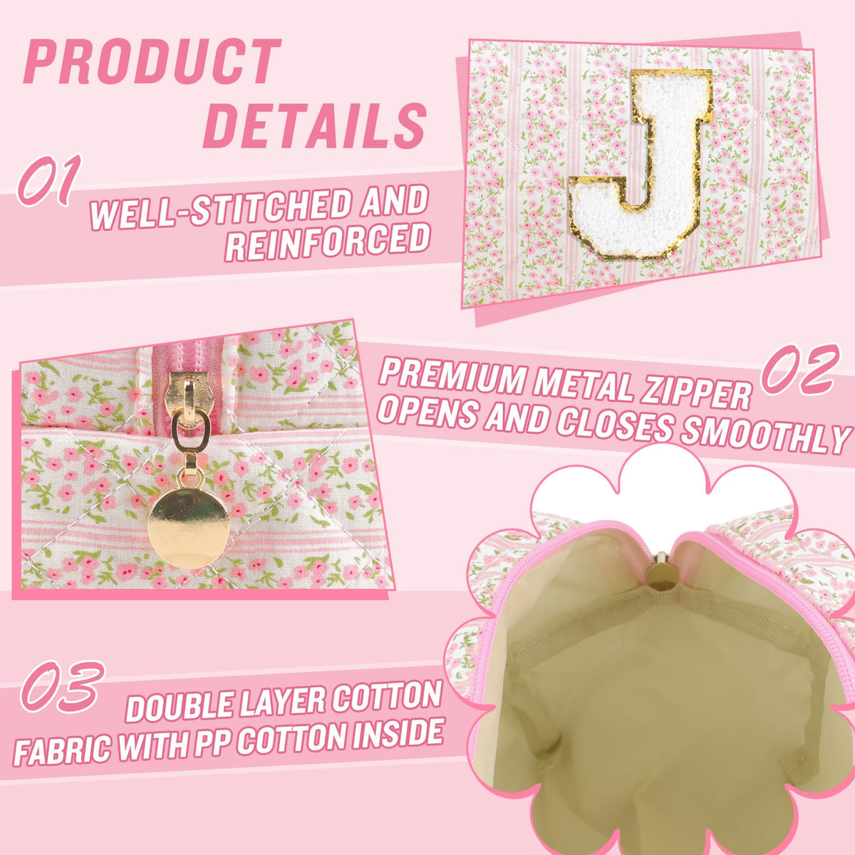 Interior view of ChaoGreat quilted makeup bag showing space