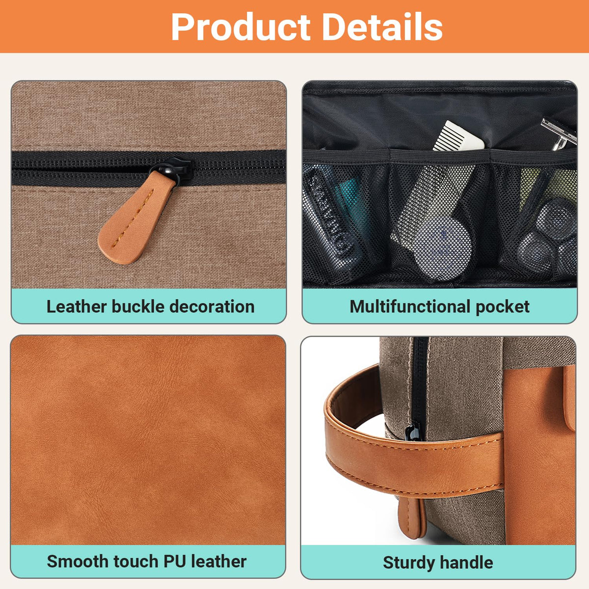 Interior view of Elviros Travel Toiletry Bag with toiletries