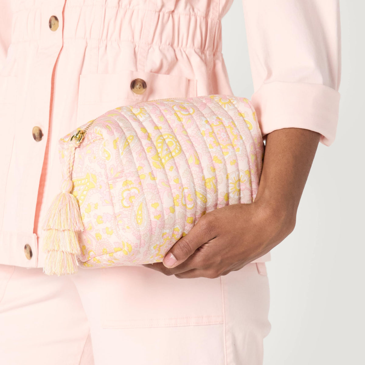 Interior view of Essentials Quilted Makeup Toiletry Bag showing internal pocket