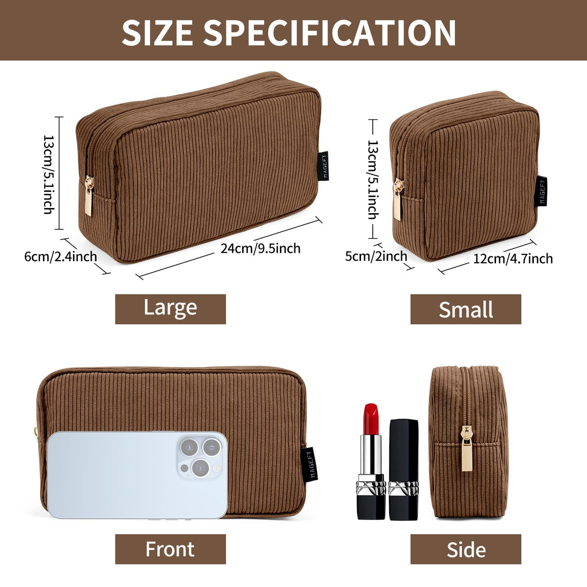 Interior view of MAGEFY large makeup bag with pockets