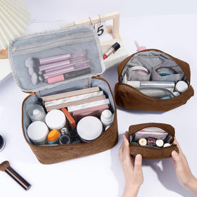 Interior view of MAGEFY makeup bag with pockets for cosmetics