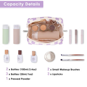Interior view of Narwey Small Checkered Makeup Bag showing multiple compartments