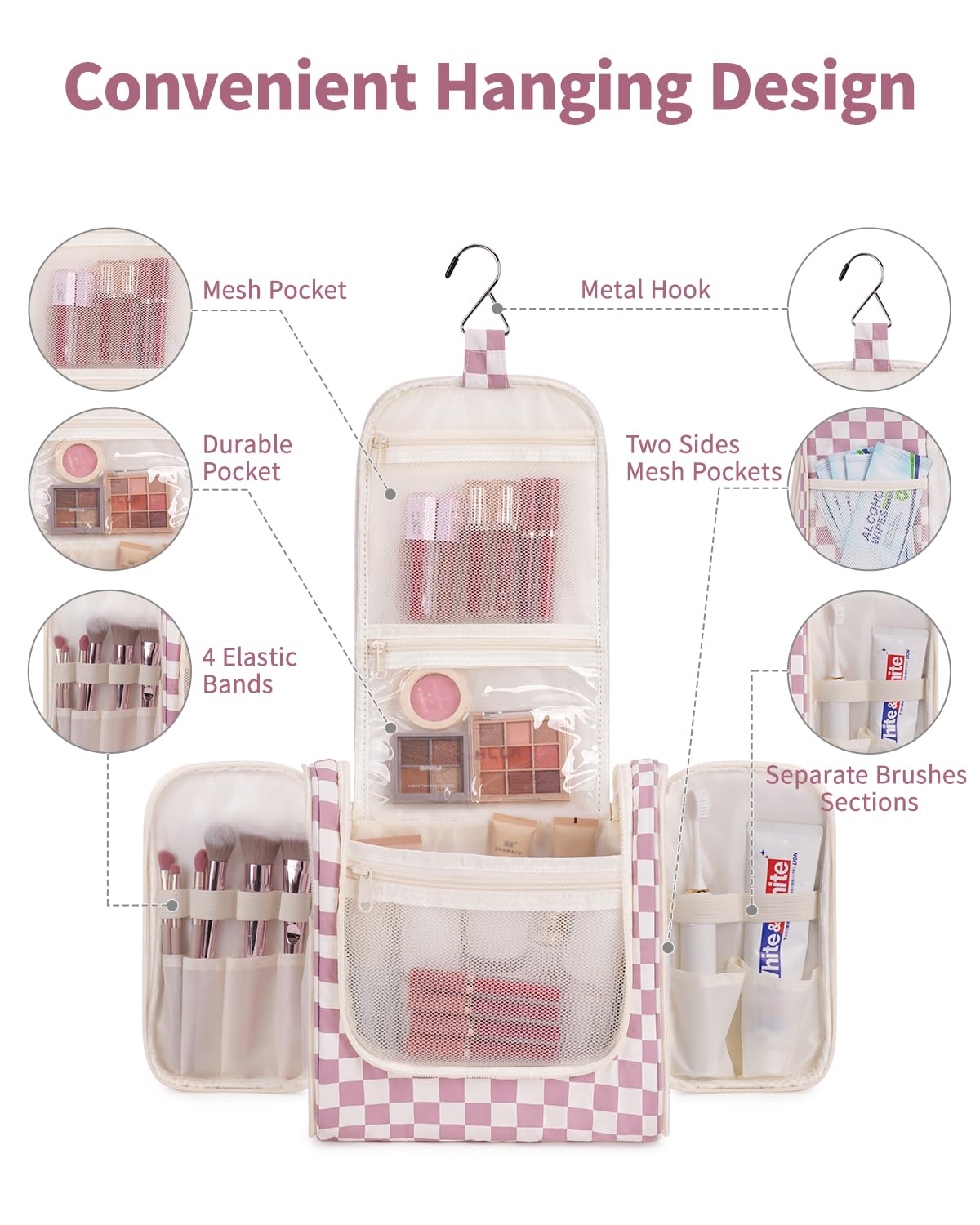 Interior view of Narwey Travel Toiletry Bag showing mesh pockets
