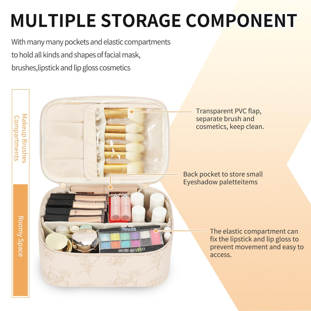 Interior view of OCHEAL Makeup Bag showing brush compartment