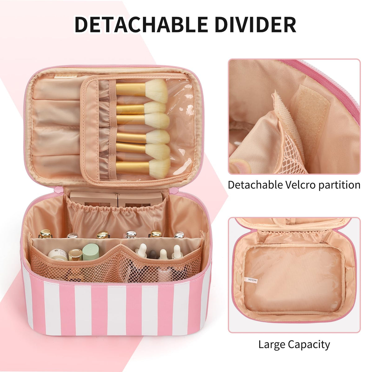 Interior view of OCHEAL Makeup Bag with dividers