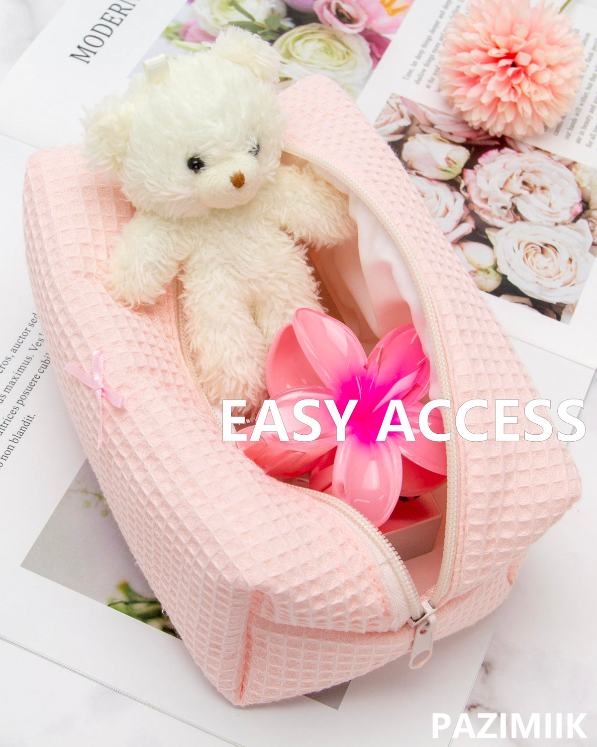 Interior view of PAZIMIIK Cozy Makeup Bag showing organisation