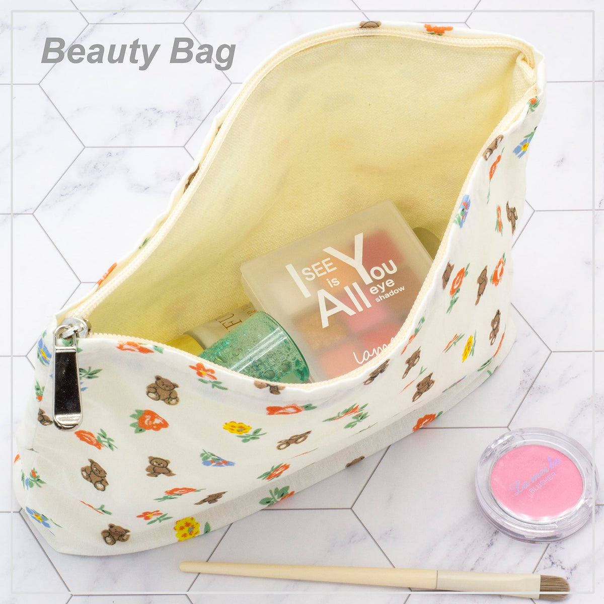 Interior view of PAZIMIIK Flat Makeup Bag showing canvas lining
