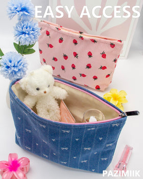 Interior view of PAZIMIIK Flat Makeup Bag with cosmetics