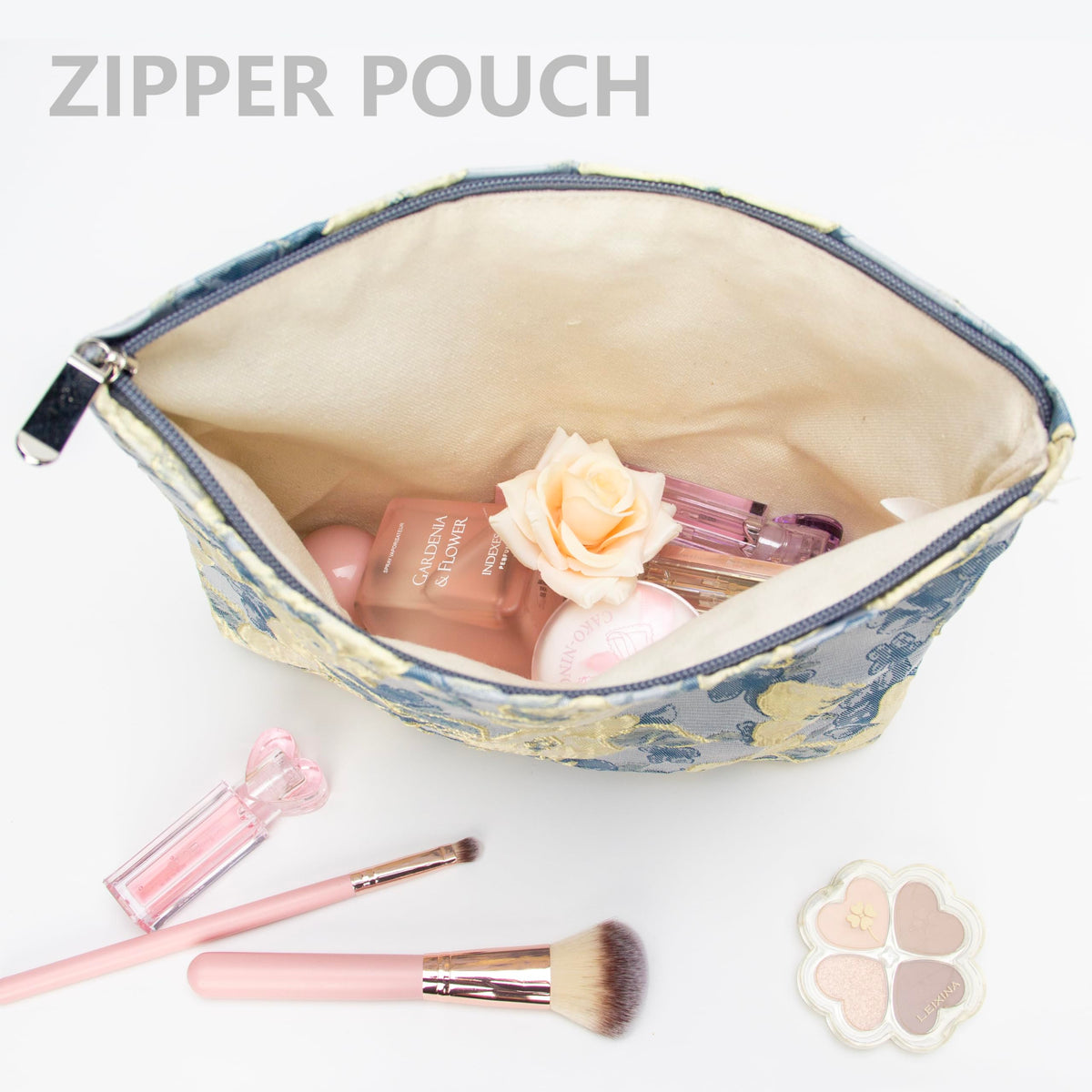 Interior view of PAZIMIIK Flat Makeup Bag with organised cosmetics