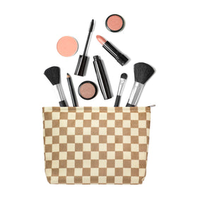 Interior view of PAZIMIIK makeup bag with cosmetics inside
