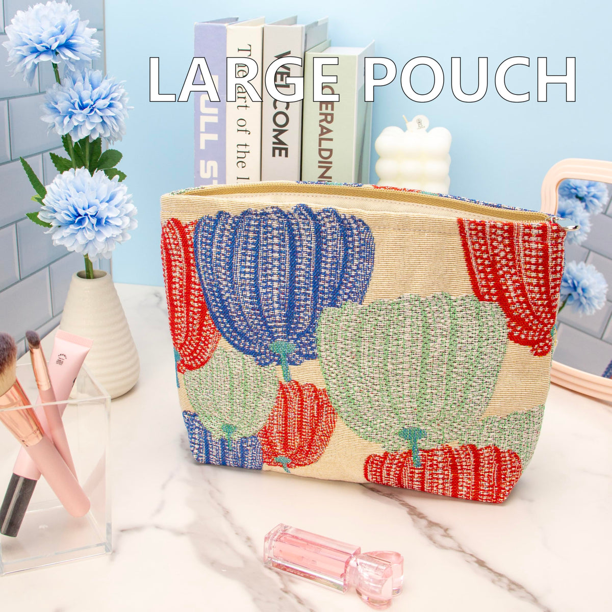 Interior view of PAZIMIIK Slim Flat Makeup Bag with canvas lining