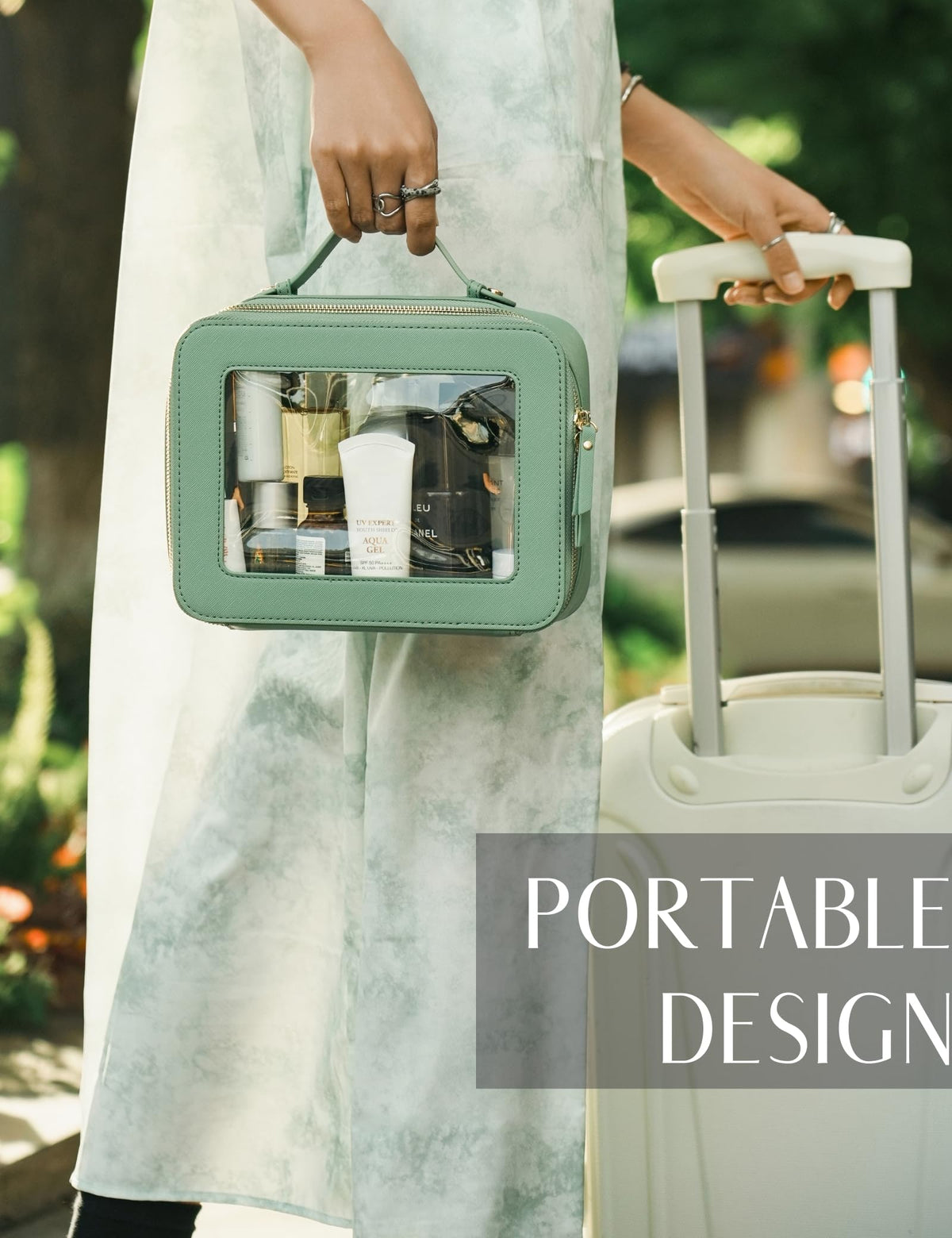 Interior view of Popvibe Clear Makeup Bag with makeup inside