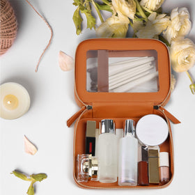 Interior view of Prite Double Layer Clear Makeup Bag showcasing compartments