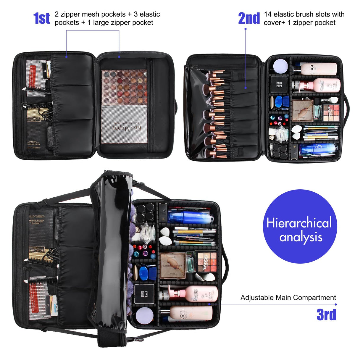Interior view of Relavel Extra Large Makeup Case with adjustable dividers