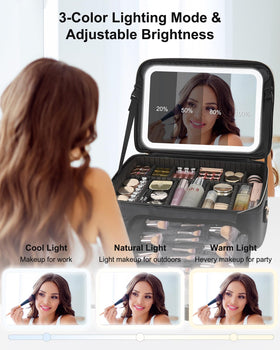 Interior view of Relavel Large Makeup Case with compartments