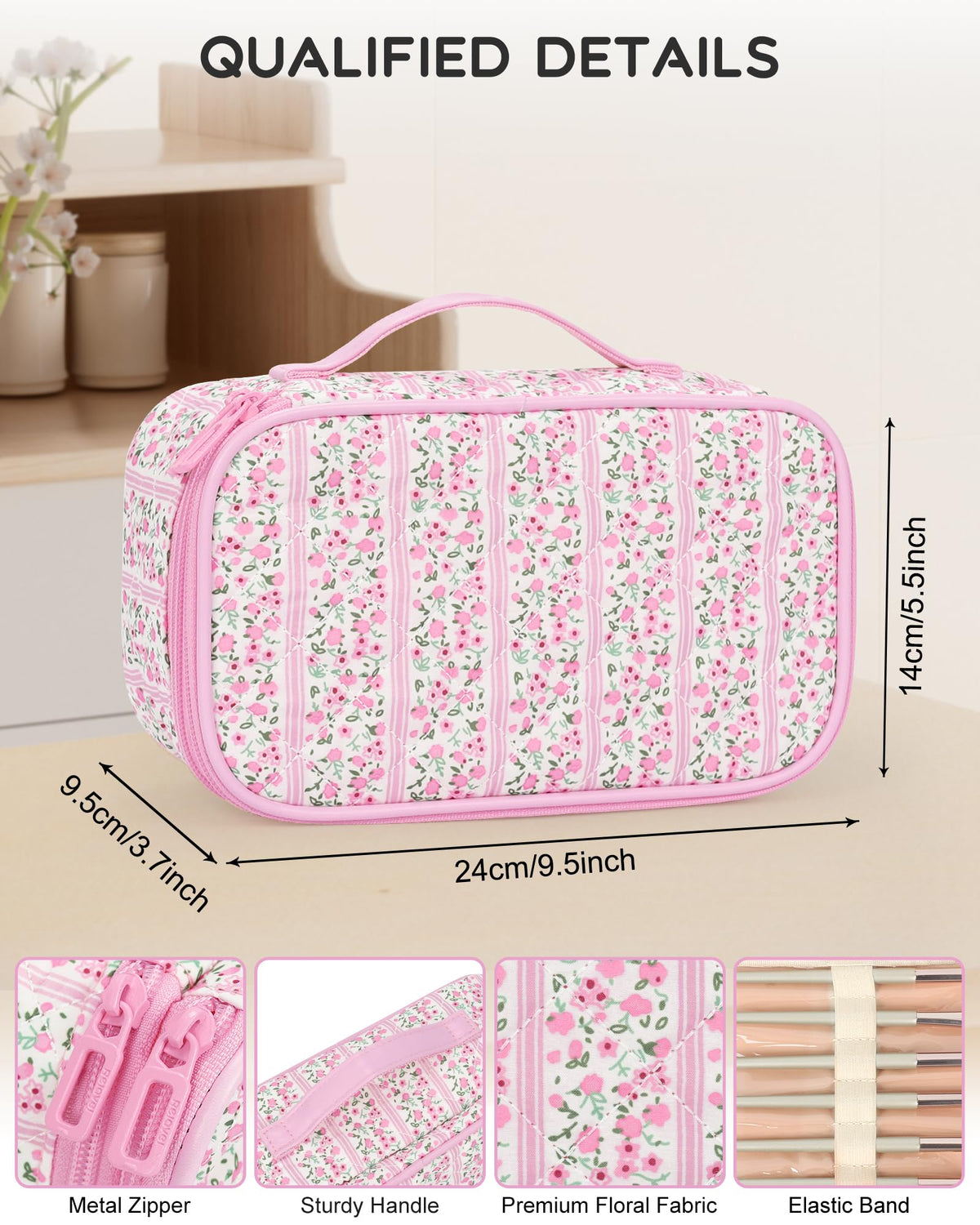 Interior view of Relavel makeup bag showing elastic bands and pockets