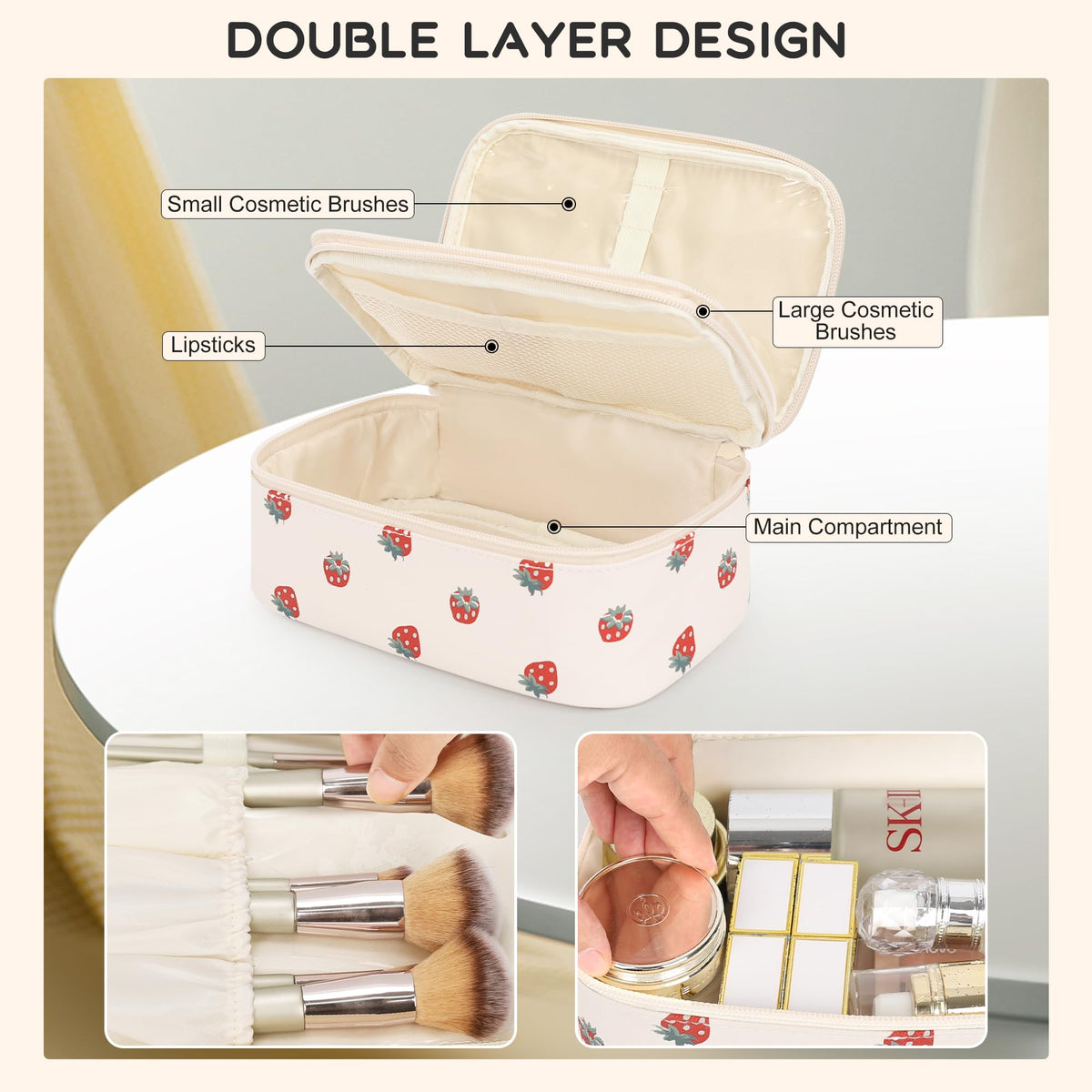Interior view of Relavel Small Makeup Bag showcasing elastic slots and brush holders