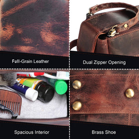 Interior view of RUSTIC TOWN Leather Toiletry Bag showing pockets