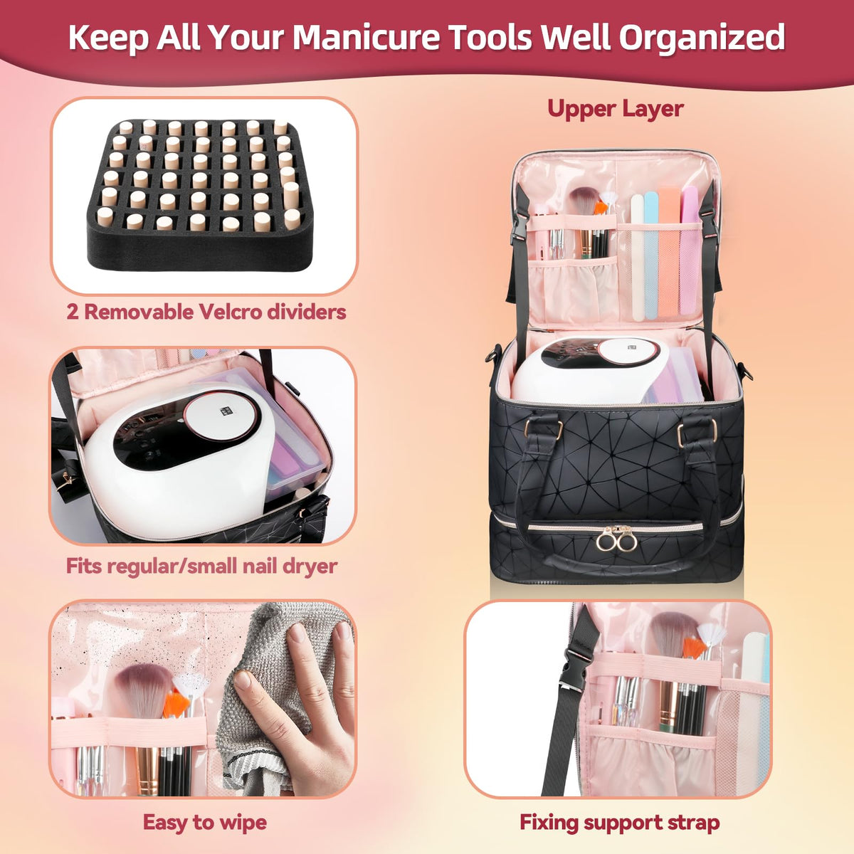 Interior view of SIYNPAV Nail Polish Organizer Bag with nail polish bottles
