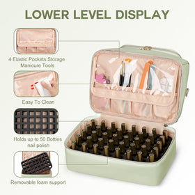 Interior view of Uross Nail Polish Organizer Bag showing slots for bottles