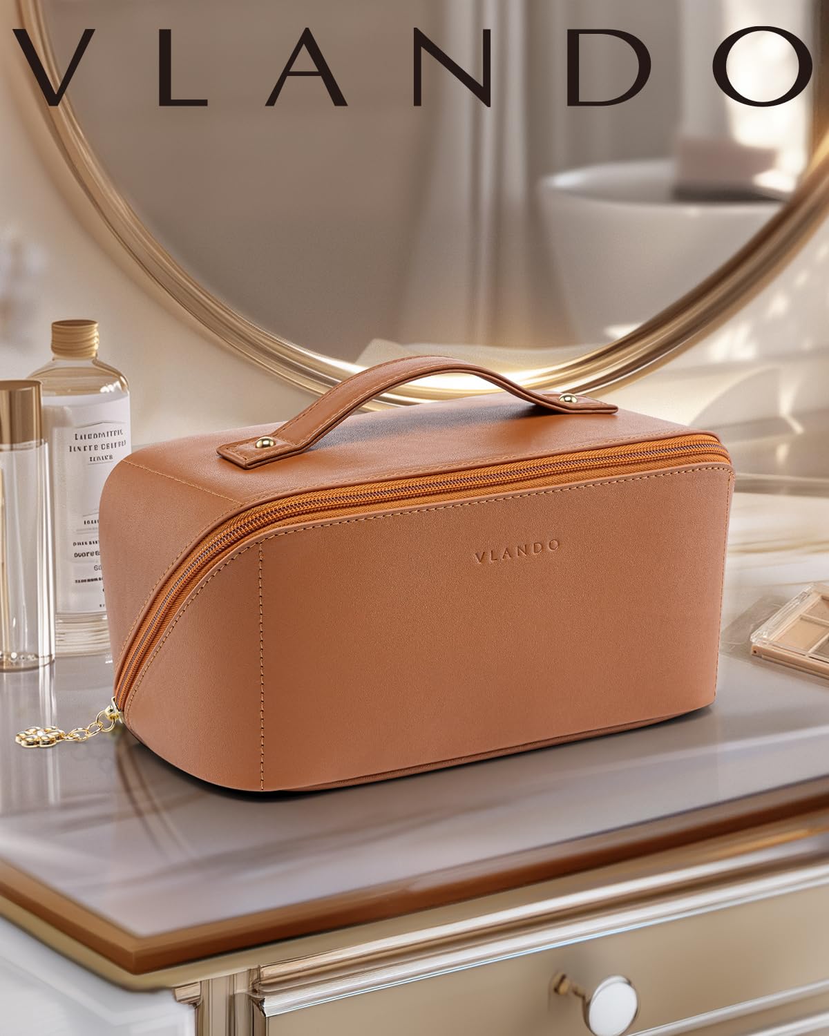 Interior view of VLANDO Makeup Bag showing compartments