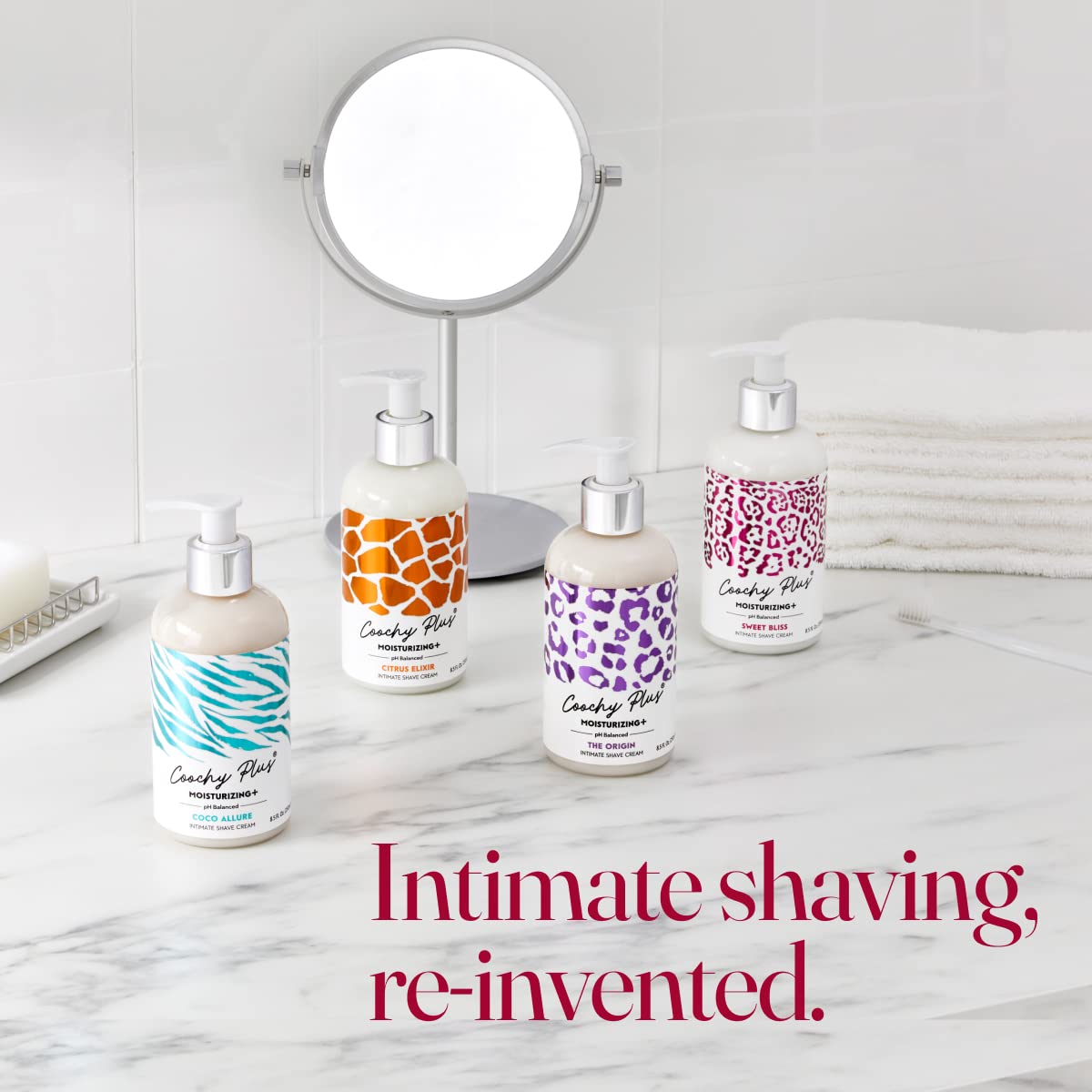 IntiMD Coochy Plus Sweet Bliss Intimate Shaving Cream with shaving accessories