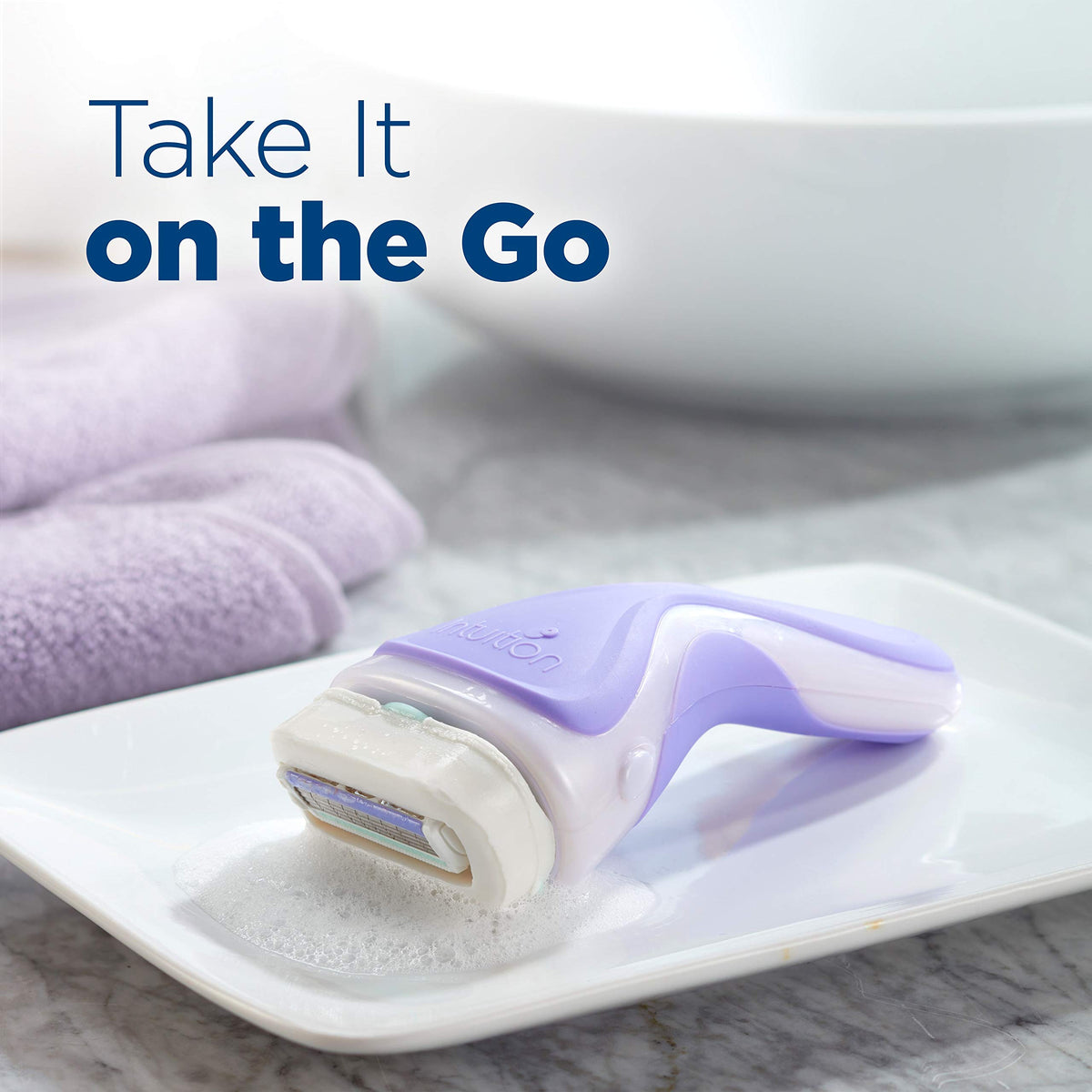 INTUITION Women's Razor showing four blades for precise shaving