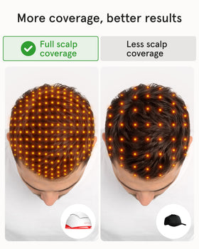 iRestore cap worn by a user relaxing on a couch