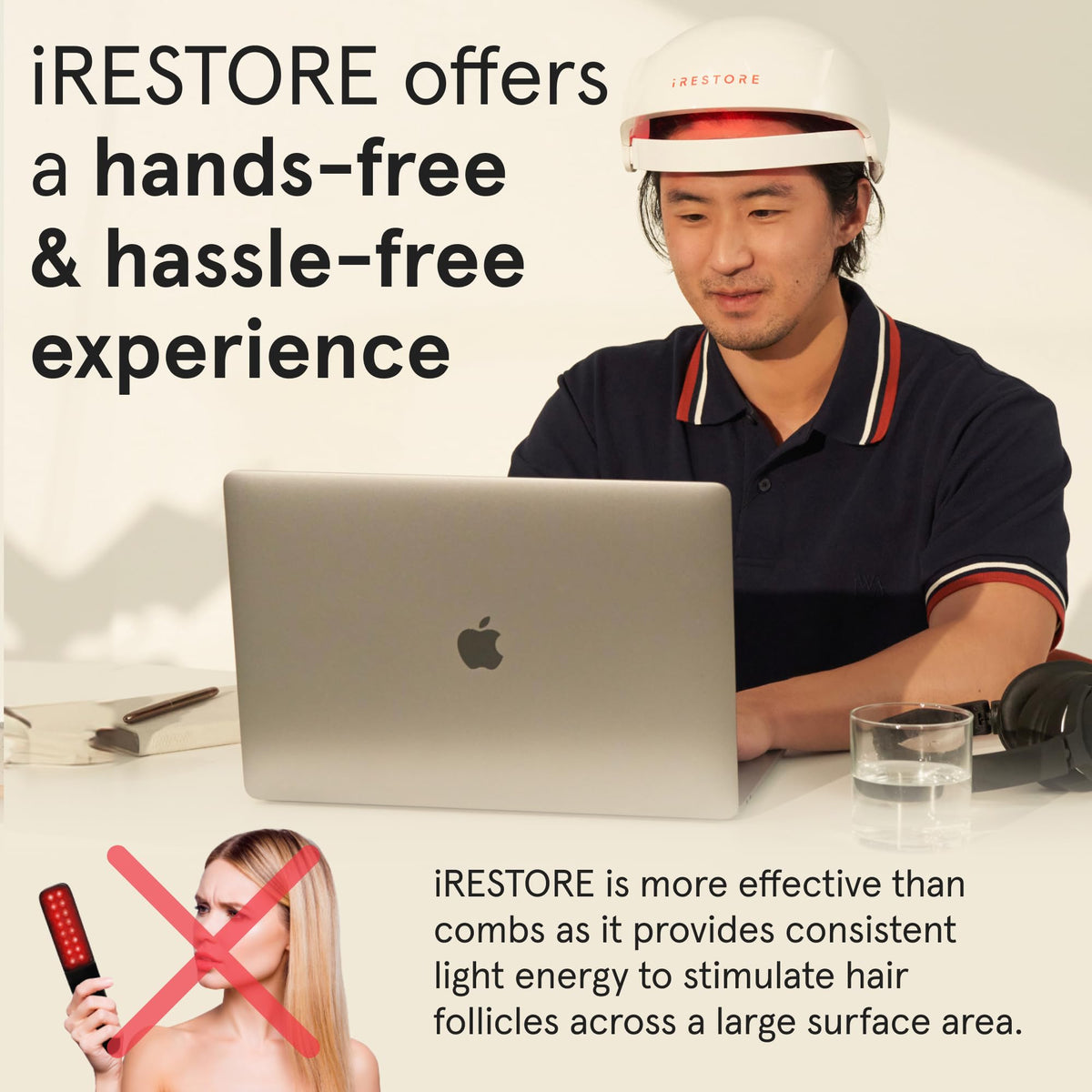 iRestore Essential Laser Hair Growth Cap in use
