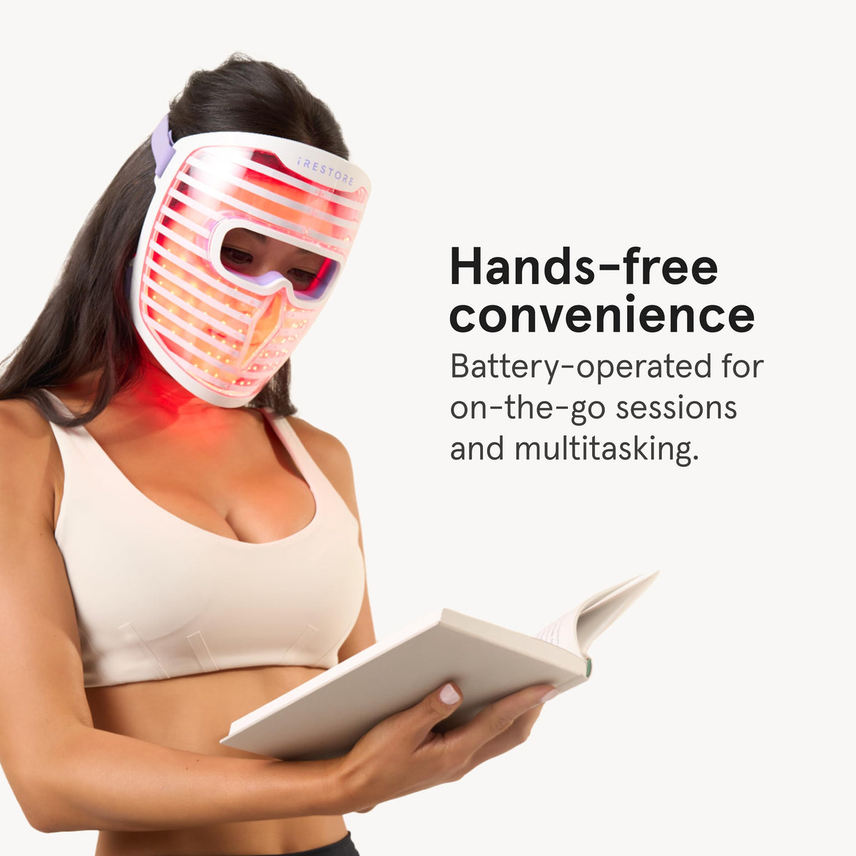 iRestore LED Face Mask in a relaxing home setting
