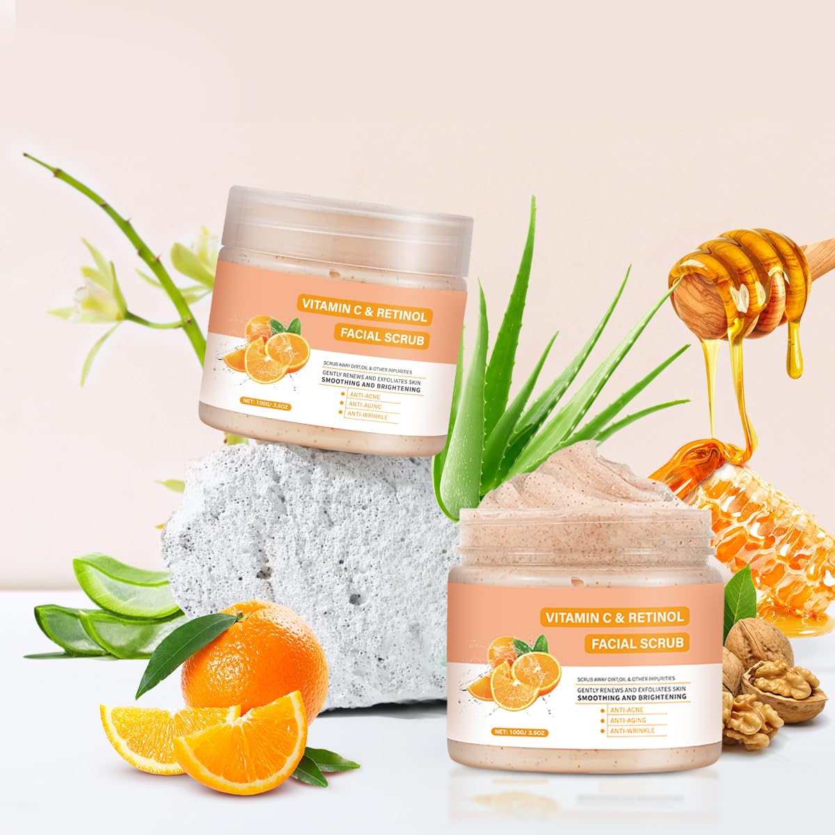 IREV Vitamin C Face Scrub in bathroom setting